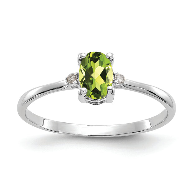 14k White Gold Diamond & Peridot Birthstone Ring
