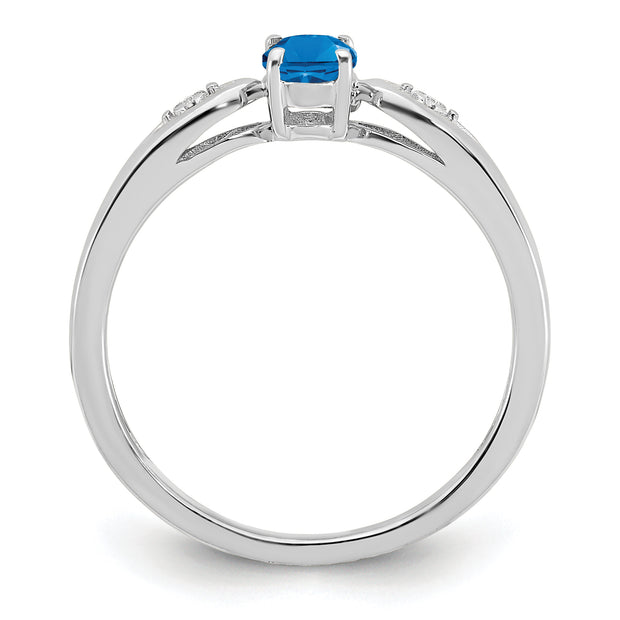 14k White Gold Blue Topaz and Diamond Ring
