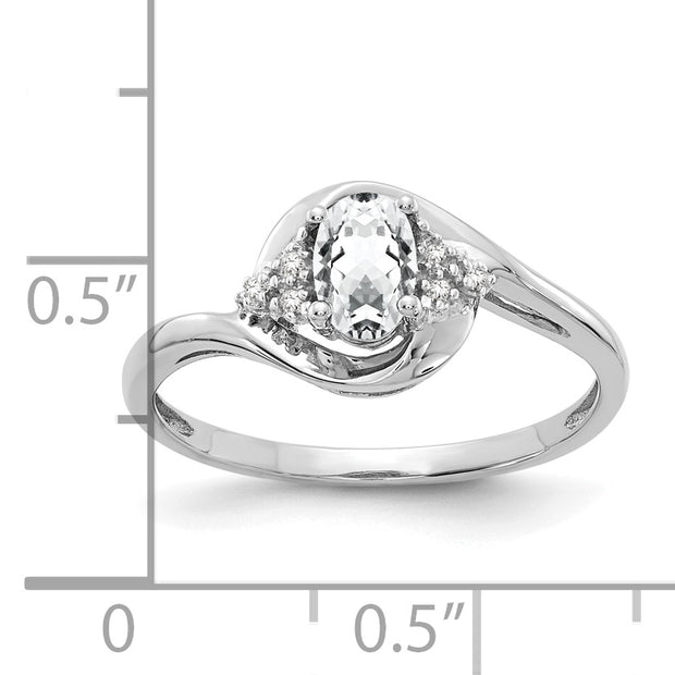 14k White Gold White Topaz and Diamond Ring