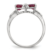 14k White Gold Polished Created Ruby Bow Ring