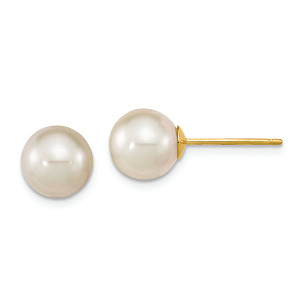 14K 8-9mm Round White Saltwater Cultured South Sea Pearl Earrings