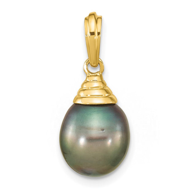 14K 9-10mm Teardrop Black Saltwater Tahitian Pearl Pendant