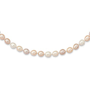 14K 8-9mm Rice Pink Purple White Alternating Color FWC Pearl Necklace