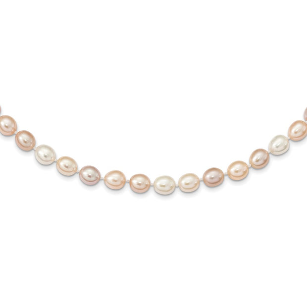 14K 8-9mm Rice Pink Purple White Alternating Color FWC Pearl Necklace