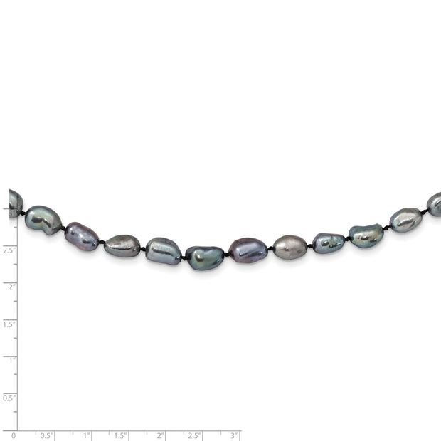 14K White Gold 7x11 Baroque Black FWC Pearl Necklace