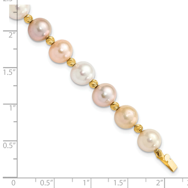 14K 8-9mm Semi-round Pink Purple White FWC Pearl D/C Beaded Bracelet