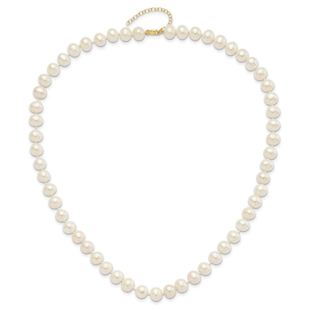 14K 8-9mm Near Rnd FWC Pearl Earring w/1in ext Bracelet w/2in Necklace Set