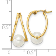 14k Polished Freshwater Cultured Pearl Hoop Earrings