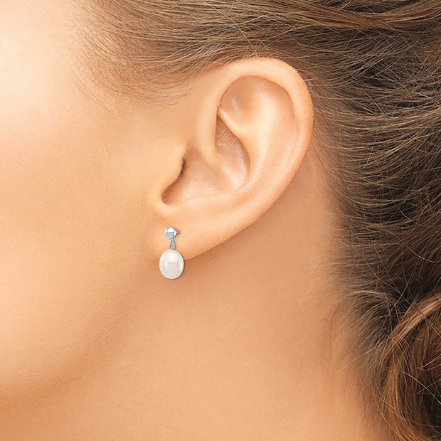 14kw 8-9mm White Rice Freshwater Cultured Pearl Dangle Post Earrings