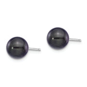14K White Gold 7-8mm Round Black Saltwater Akoya Cultured Pearl Earrings