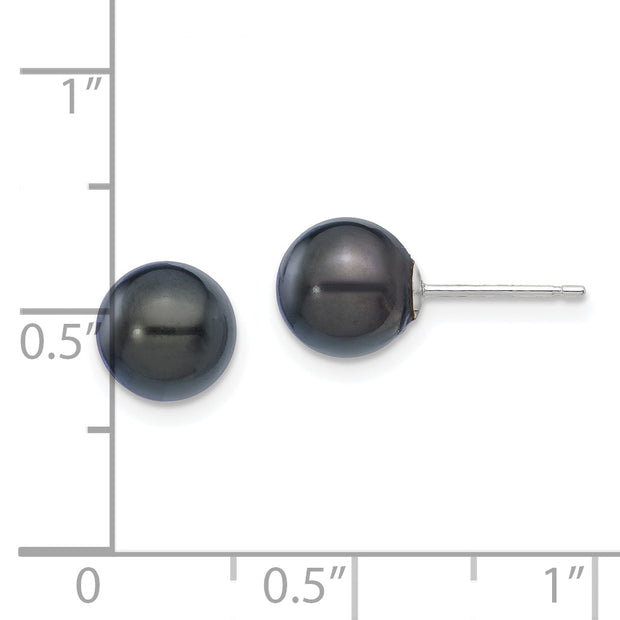 14K White Gold 7-8mm Round Black Saltwater Akoya Cultured Pearl Earrings