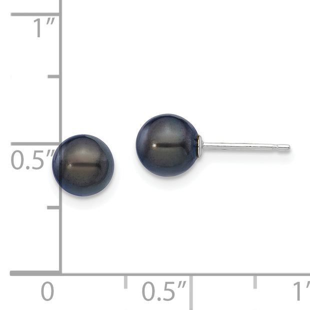 14K White Gold 6-7mm Round Black Saltwater Akoya Cultured Pearl Earrings