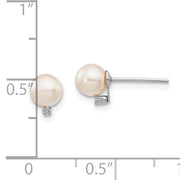 14K White Gold 5-6mm Round White Saltwater Akoya .02ct. Diamond Earrings