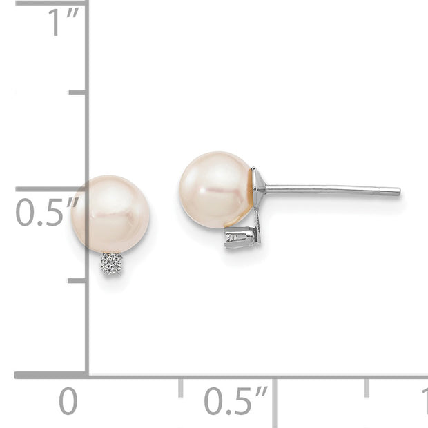 14K White Gold 5-6mm Round White Saltwater Akoya .02ct. Diamond Earrings