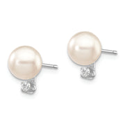 14K White Gold 6-7mm Round White Saltwater Akoya .06ct. Diamond Earrings