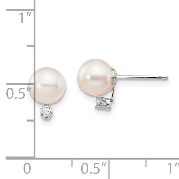 14K White Gold 6-7mm Round White Saltwater Akoya .06ct. Diamond Earrings