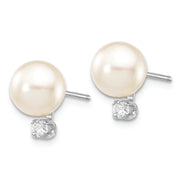 14K White Gold 7-8mm Round White Saltwater Akoya .10ct. Diamond Earrings