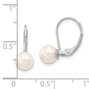 14K White Gold 6-7mm Round White Akoya Pearl Leverback Earrings