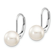 14K White Gold 8-9mm Round White Saltwater Akoya Leverback Earrings