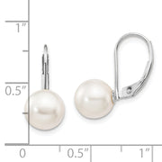 14K White Gold 8-9mm Round White Saltwater Akoya Leverback Earrings