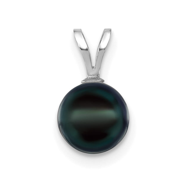 14K White Gold 7-8mm Round Black Saltwater Akoya Pendant