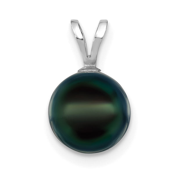 14K White Gold 8-9mm Round Black Saltwater Akoya Pendant