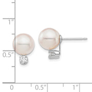 14K White Gold 8-9mm Round White Saltwater Akoya .20ct. Diamond Earrings