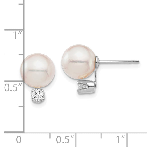 14K White Gold 8-9mm Round White Saltwater Akoya .20ct. Diamond Earrings