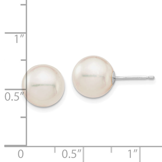 14K White Gold 9-10mm Round White Saltwater Akoya Cultured Pearl Earrings
