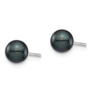 14K White Gold 5-6mm Round Black Saltwater Akoya Cultured Earrings