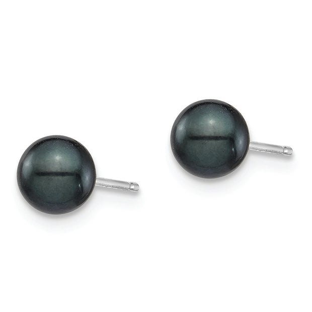 14K White Gold 5-6mm Round Black Saltwater Akoya Cultured Earrings
