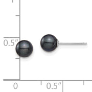 14K White Gold 5-6mm Round Black Saltwater Akoya Cultured Earrings