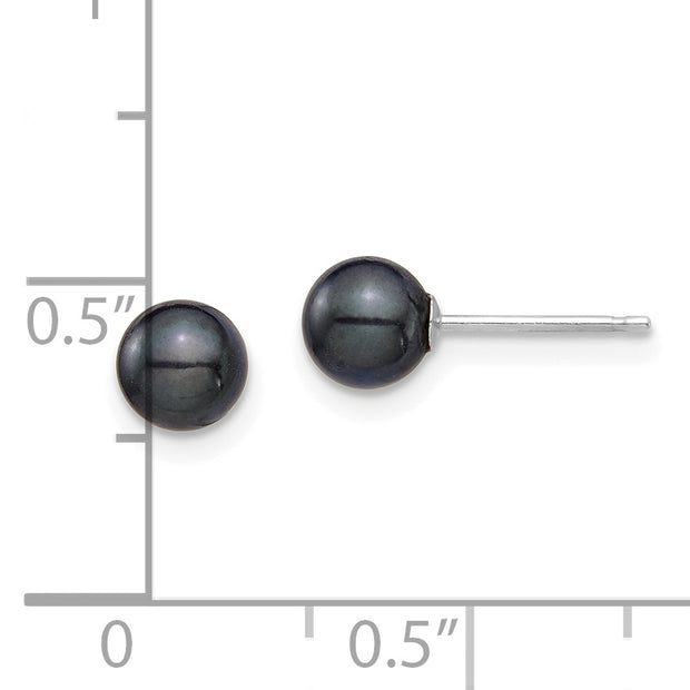 14K White Gold 5-6mm Round Black Saltwater Akoya Cultured Earrings