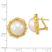 14K 13-14mm White Saltwater Mabe Pearl Omega Back Earrings