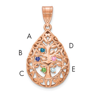 14K rose Gold 5 Birthstone Tree of Life Tear Drop Pendant