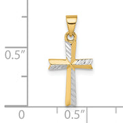 14k w/Rhodium Diamond-cut Small Latin Cross Pendant
