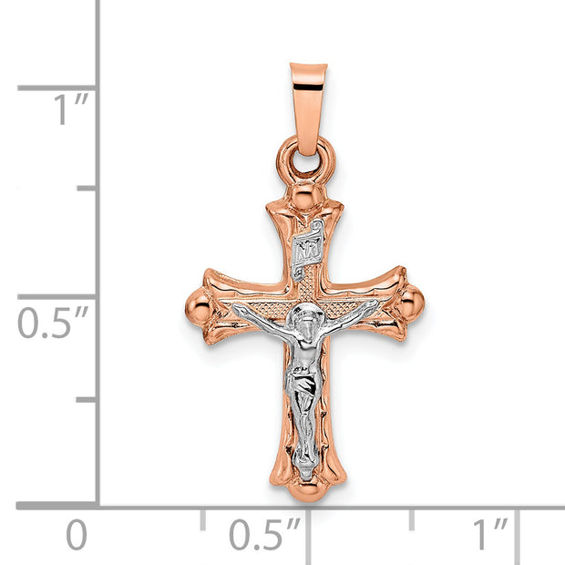 14k Rose and White Gold Polished Fleur de Lis INRI Hollow Crucifix