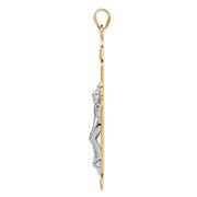 14k Two-tone Solid INRI Filigree Crucifix Pendant