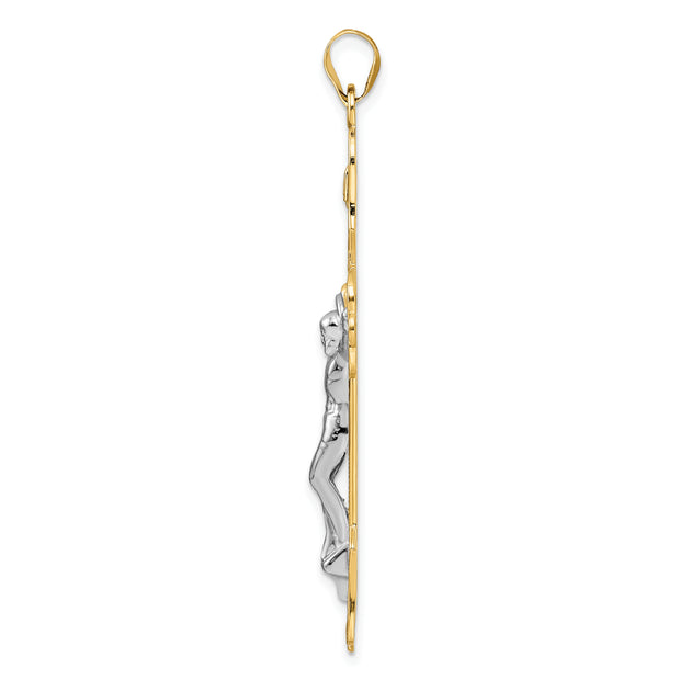 14k Two-tone Solid INRI Filigree Crucifix Pendant