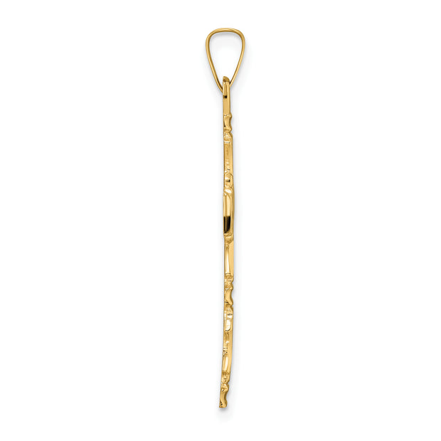 14k Polished Solid Floral Center Cross Pendant