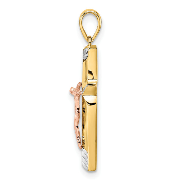 14K Yellow and Rose Gold with White Rhodium D/C Crucifix Pendant
