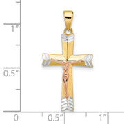 14K Yellow and Rose Gold with White Rhodium D/C Crucifix Pendant