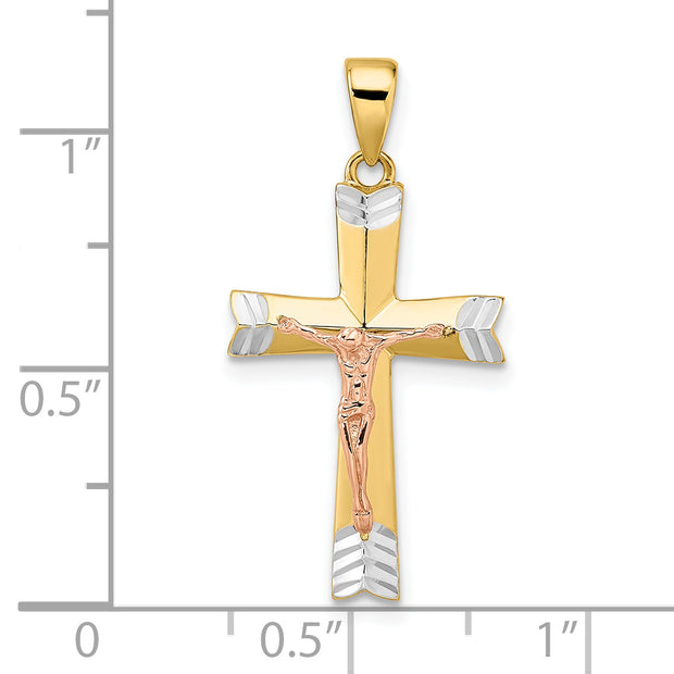 14K Yellow and Rose Gold with White Rhodium D/C Crucifix Pendant