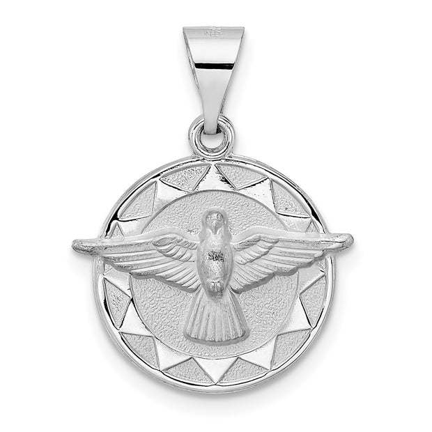 14k White Gold Polished and Satin Hollow Holy Spirit Pendant