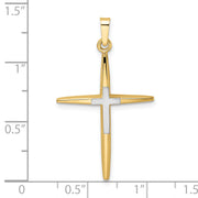14k Two-tone Polished Solid Double Cross Pendant