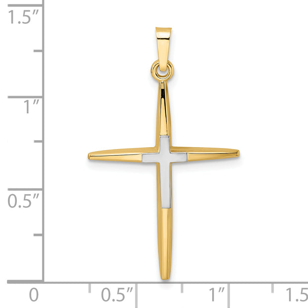 14k Two-tone Polished Solid Double Cross Pendant