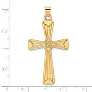 14k Polished Center Flower Solid Cross Pendant
