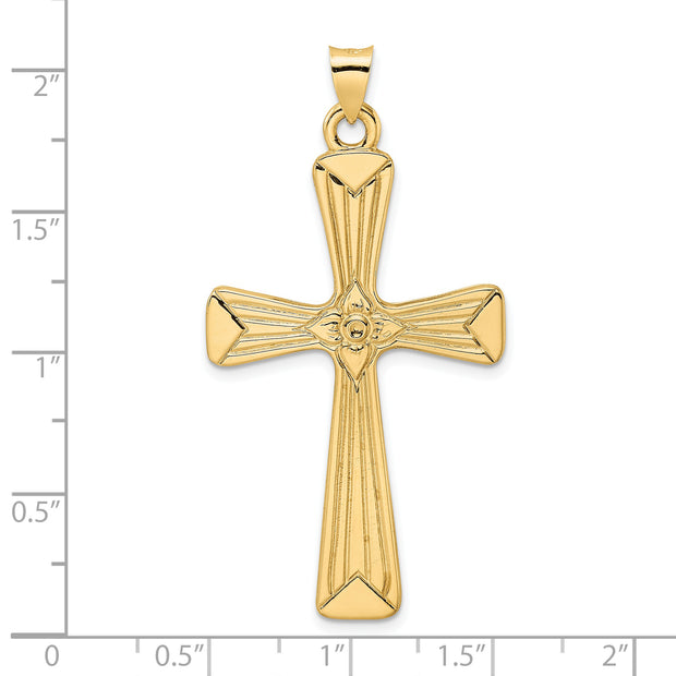 14k Polished Center Flower Solid Cross Pendant