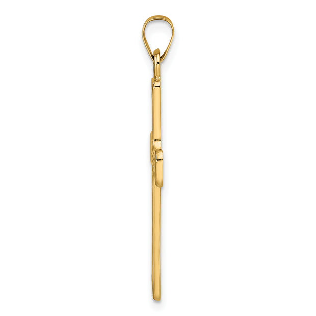 14k Polished Solid Floral Center Cross Pendant