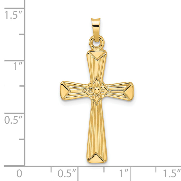 14k Polished Solid Floral Center Cross Pendant